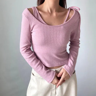 Three-way Layered Off-shoulder Asymmetrical T-shirt