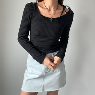 Three-way Layered Off-shoulder Asymmetrical T-shirt