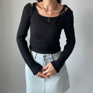 Three-way Layered Off-shoulder Asymmetrical T-shirt