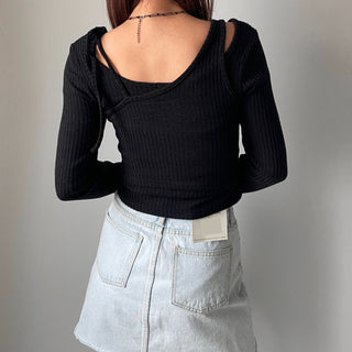 Three-way Layered Off-shoulder Asymmetrical T-shirt