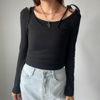 Three-way Layered Off-shoulder Asymmetrical T-shirt