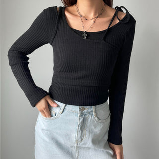 Three-way Layered Off-shoulder Asymmetrical T-shirt
