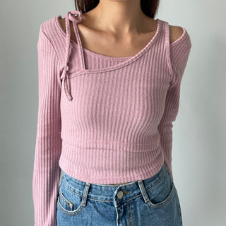 Three-way Layered Off-shoulder Asymmetrical T-shirt