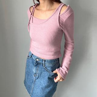 Three-way Layered Off-shoulder Asymmetrical T-shirt