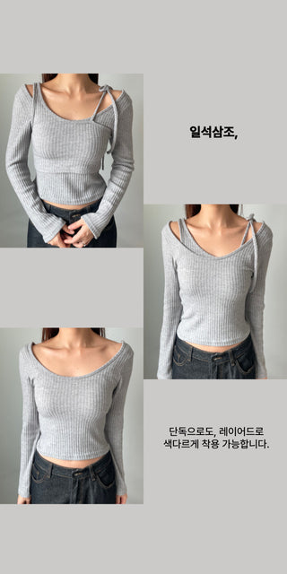 Three-way Layered Off-shoulder Asymmetrical T-shirt