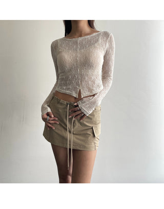 Lace see-through long-sleeve layered tee