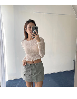 Lace see-through long-sleeve layered tee