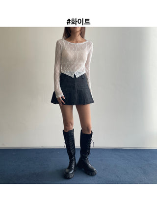 Lace see-through long-sleeve layered tee