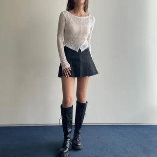 Lace see-through long-sleeve layered tee