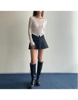 Lace see-through long-sleeve layered tee