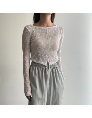 Lace see-through long-sleeve layered tee