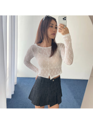 Lace see-through long-sleeve layered tee