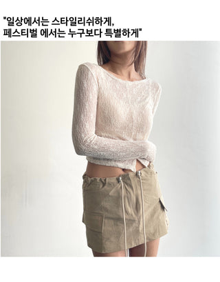 Lace see-through long-sleeve layered tee