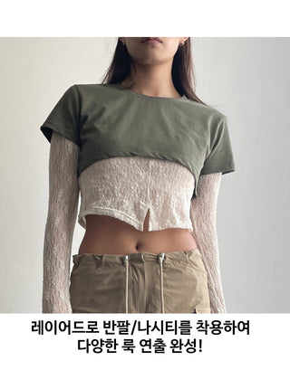 Lace see-through long-sleeve layered tee