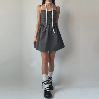 Bustier Anorak Sleeveless Mini Dress with Pocket