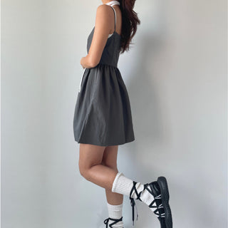 Bustier Anorak Sleeveless Mini Dress with Pocket