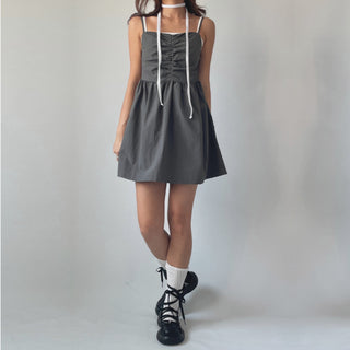 Bustier Anorak Sleeveless Mini Dress with Pocket