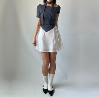Asymmetrical Tie Scarf Modal Short Sleeve Tee