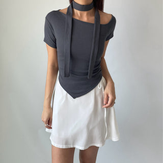 Asymmetrical Tie Scarf Modal Short Sleeve Tee