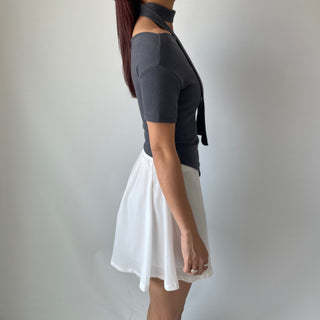 Asymmetrical Tie Scarf Modal Short Sleeve Tee