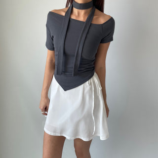 Asymmetrical Tie Scarf Modal Short Sleeve Tee