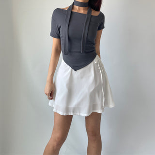 Asymmetrical Tie Scarf Modal Short Sleeve Tee