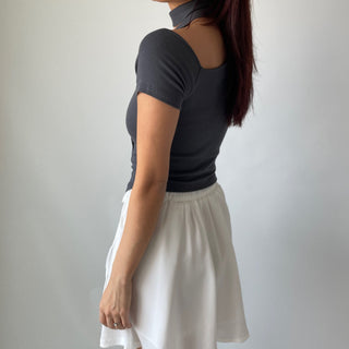 Asymmetrical Tie Scarf Modal Short Sleeve Tee