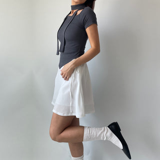 Asymmetrical Tie Scarf Modal Short Sleeve Tee