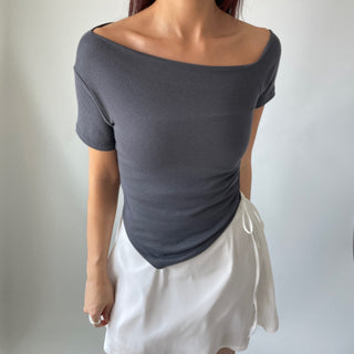 Asymmetrical Tie Scarf Modal Short Sleeve Tee