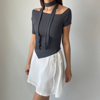 Asymmetrical Tie Scarf Modal Short Sleeve Tee