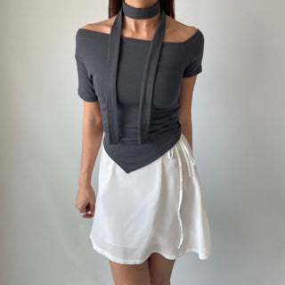 Asymmetrical Tie Scarf Modal Short Sleeve Tee