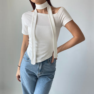 Asymmetrical Tie Scarf Modal Short Sleeve Tee
