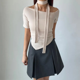 Asymmetrical Tie Scarf Modal Short Sleeve Tee