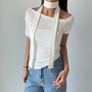 Asymmetrical Tie Scarf Modal Short Sleeve Tee