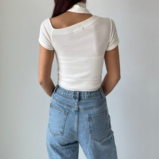 Asymmetrical Tie Scarf Modal Short Sleeve Tee