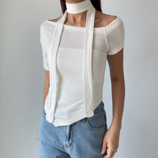 Asymmetrical Tie Scarf Modal Short Sleeve Tee