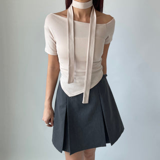Asymmetrical Tie Scarf Modal Short Sleeve Tee