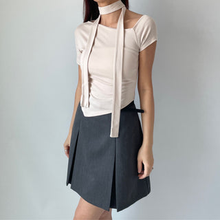 Asymmetrical Tie Scarf Modal Short Sleeve Tee