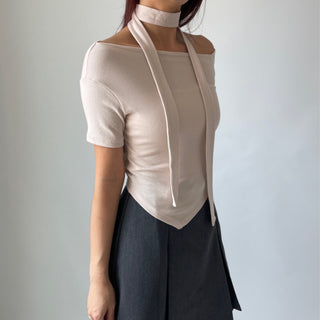 Asymmetrical Tie Scarf Modal Short Sleeve Tee