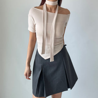 Asymmetrical Tie Scarf Modal Short Sleeve Tee
