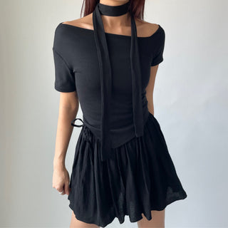 Asymmetrical Tie Scarf Modal Short Sleeve Tee