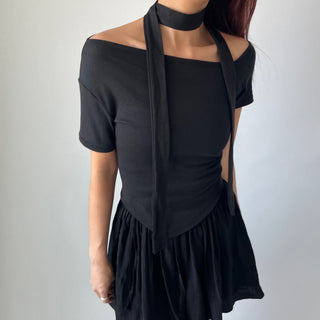 Asymmetrical Tie Scarf Modal Short Sleeve Tee