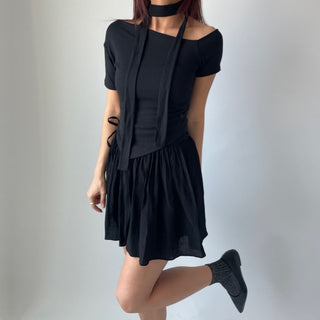 Asymmetrical Tie Scarf Modal Short Sleeve Tee