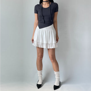 Lace Chiffon Tiered Mini Skirt 🇰🇷
