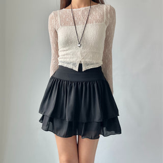 Lace Chiffon Tiered Mini Skirt 🇰🇷