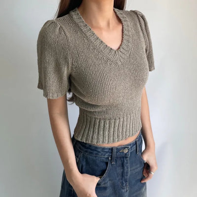 Summer V-Neck Mesh Short Sleeve Knit