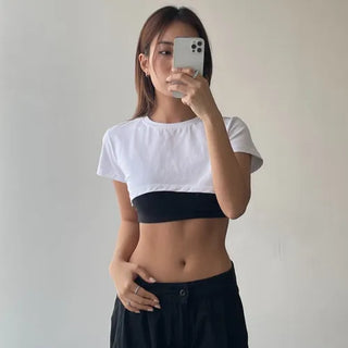 Underboob layered short crop short-sleeve tee