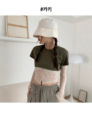 Underboob layered short crop short-sleeve tee