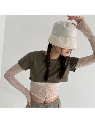 Underboob layered short crop short-sleeve tee
