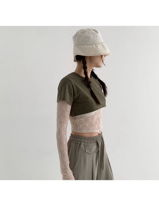 Underboob layered short crop short-sleeve tee